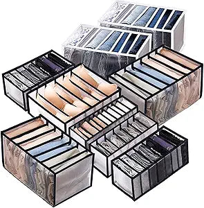 9 Pack Wardrobe Clothes Organizer for Drawers, Foldable Clothes Drawer Mesh Separation Box, Drawer Dividers for Clothes Pants Jeans T Shirt (2Jeans+2Bra+(Legging+Shirt+Panties+Sock)*1)