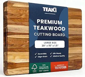 Teakhaus Cutting Board - Large (L) Teak Wood Cutting Board 20L x 15W x 1.5 Thick - Sustainably Harvested and FSC Certified - Knife Friendly with Natural Oil Finish