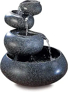 Zingz & Thingz Zen Collection Resin Tabletop LED Water Fountain, Four-Tier, 9.5x9.5x10