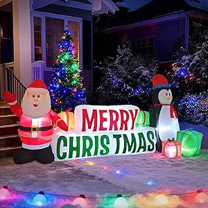 6FT Christmas Inflatable Decorations Outdoor, Merry Christmas Blow up Slogan, All-Weather Blow Up Decor for Christmas Decor, Thanksgiving Garden Lawn Yard Winter Decorations