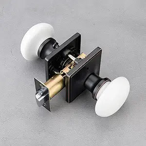 NCL White Door Knobs, Door Knob Interior, Porcelain Square Door Levers, Oil Rub Bronze Privacy Door Handles, Door Locks for Bedroom and Bathroom