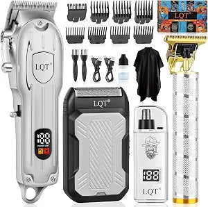 Hair Clippers for Men with LED Display, 4-in-1 Cordless Grooming Kit with Beard Trimmer, Foil Shaver & Nose Trimmer, Rechargeable Electric Hair Clipper Set for Home Barber, Personal Care & Gift
