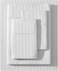Vera Wang - Queen Sheet Set, Super Soft & Breathable Premium Cotton Bedding with Matching Shams, Fade Resistant, Striped Bedding Set (Dobby Stripe Grey, Queen)