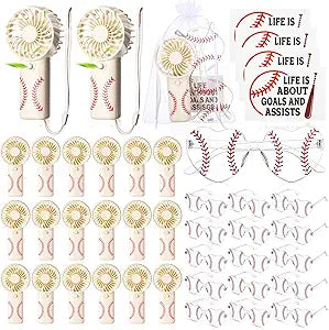Kingdder 20 Set Baseball Party Favors Bulk, Mini Handheld Fans & White Heart Sunglasses with Thank You Cards Organza Bags