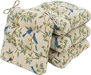 Novabright Chair Cushions for Dining Chairs Set of 4, 16" x 16" Kitchen Chair Pads with Ties, 3.5" Thick Soft Seat Cushions, Farmhouse Bird Print Beige