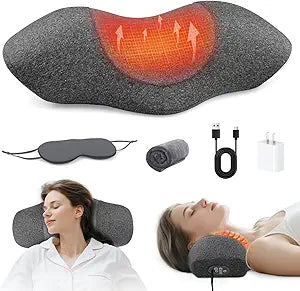 Rechargeable Neck Massager with Heat & Vibration, Deep-Tissue Shoulder and Head Massager, Ergonomic Massage Pillow for Neck Pain Relief, Cervical Support Hump Corrector, Neck Support Aid