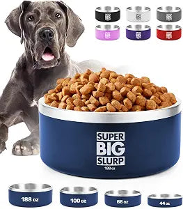Tuff Pupper Heavy Duty Insulated Dog Bowl | Double Wall Stainless Steel Dog Food Dish | Non-Slip Spill Proof Dishwasher Safe Cat Bowl | Water Dish for Feeding Large Medium Small Pets (188oz, Blue)