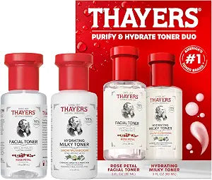 THAYERS Purify & Hydrate Skin Care Set, Rose Petal Face Toner & Milky Toner