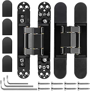 2Kits 6 inch Stainless Steel Hidden Door Hinges -Invisible Hinges for Doors, 180 Degree Swing Concealed Door Hinges, 3 Way Adjustable for Heavy Duty (Black