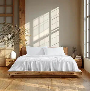 Linen Closet 3 Pc 100% Organic Cotton Twin Sheets Set, White, 300 Thread Count, Naturally Derived EarthColors, Deep Pocket Fitted Sheet (Up To 18"), Smooth & Soft Bed Sheets Set, Juego De S��banas Twin
