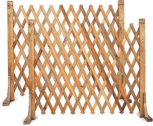 MYOYAY 2PCS Expandable Instant Fence Retractable Wooden Fence Wooden Pet Gate Freestanding Wood Plant Screen Fence Partition Wood Garden Trellis for Home Yard Garden Indoor Outdoor Decor