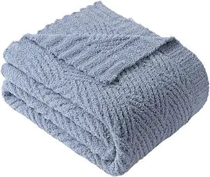 Battilo Dusty Blue Throw Blanket for Couch, Soft Chenille Diamond Knit, Lightweight Cozy Decorative Blanket for Sofa Bed, 50"x60"