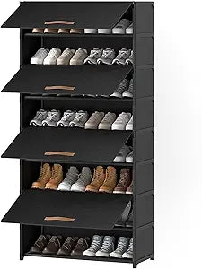 Shoe Rack, 9 Tier Shoe Storage Cabinet with Door 36 Pair Plastic Shoe Shelves Organizer for Closet, Entryway, Hallway, Bedroom, Black