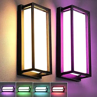 iYogaled LED RGBCW Outdoor Wall Light Fixtures, 2 Pack Modern Wall Sconces, Color Changing Smart Exterior Lights, IP65 Waterproof Outdoor Porch Lights for House Front Door Garage