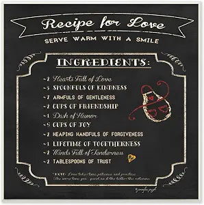 Chalkboard Recipe for Love, 12 x 12 Inch Mounted Print on Wall Plaque