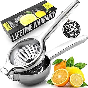 Zulay Kitchen Extra Large Lemon Squeezer Stainless Steel - Easy Squeeze Heavy Duty Lemon Juicer Hand Press - Ergonomic Citrus Squeezer & Fruit Juicer for Small Oranges, Lemons, & Limes - Silver