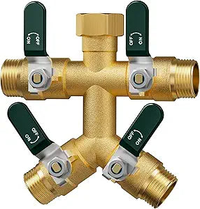 EBH Garden Hose Splitter 4 Way, Heavy Duty Solid Brass Hose Splitter with Shutoff Valves, Water Spigot Splitter With 304 Stainless Steel Handle, Full Flow Outdoor Faucet Splitter, 3/4" GHT Thread