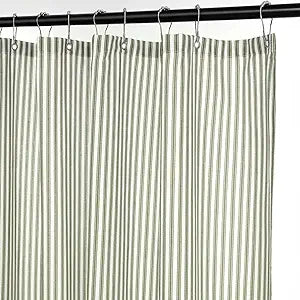 Mindsoft Stripe Cotton Toile Shower Curtain Ticking Stripe Woven Print Curtain Bathroom Decor for Traditional and Contemporary Style Kitchen Bath Home(Green and White,72 x 72 Inches)