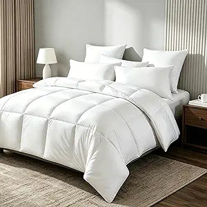 Royal Luxe Goose Feather Down Fiber Comforter - Queen Size Duvet Insert, 100% Cotton Cover All Season Comforter Ultra Soft Luxurious Hotel Bedding, 90x90