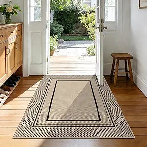 Capslpad Easy Jute 3x5 Outdoor Rug, Geometry Line Patio Rug, Washable Front Porch Rug, Farmhouse Non-Slip Entryway Rugs for Indoor Outdoor, Black