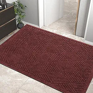 HIYARD Durable Front Door Mat, Absorbent Muddy Dirt Resist Welcome Door Mats Outdoor Indoor, Stain and Fade Resistant, Non-Slip Rubber Backing Low Profile Doormat for Entryway, 6036, Red