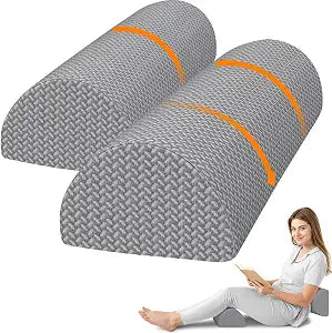 Knee Pillow for Side Sleepers, Half Moon Memory Foam Bolster Pillow for Legs, Ergonomic Design Wedge Elevation Pillow for Side & Back Sleeping, Under Knee Support, Foot, Ankle, Lumbar, Gray - 2 Pack