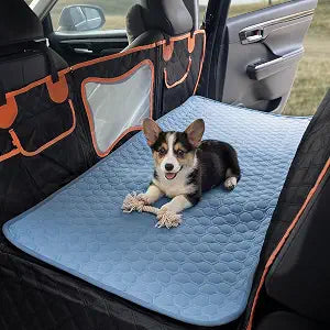 Soulbond Backseat Dog Cooling Mat for Cars - 24.5"x52" Non-Slip Back Seat Cooling Pet Bed Pad for Large Dog, QMAX>0.3, Washable Cold Pet Bed Blanket for Backseat Extender and Seat Covers, Ocean Blue