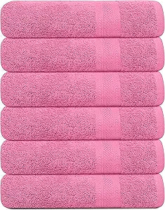 KAHAF COLLECTION 100% Cotton Bath Towels, 24x48 Pack of 6 Towels, Quick Dry, Highly Absorbent, Soft Feel Towel, Gym, Spa, Bathroom, Shower, Pool, Luxury Soft Towels (Pink, 24x48-6 Pack)