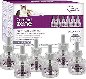 COMFORT ZONE Multi Cat Calming Diffuser Refill, 6 Pack  Cat Calming Pheromone Refills Help Reduce Anxiety, Stress, Scratching, Urine Marking, Multi-Cat Aggression, (30-Day Refills, 180-Day Supply)