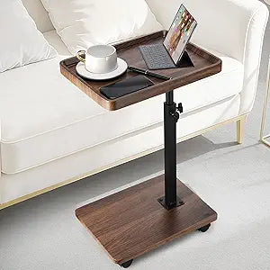 C Shaped End Table for Couch, Adjustable Height C Shaped Side Table with Wheels,TV Trays Table for Sofa, Bedroom,Living Room Small Spaces Couch Table