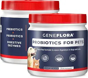 Geneflora Digestive Enzymes Prebiotics & Pet Probiotics for Dogs Powder, Cat, Rabbit, & Dog Probiotics for Digestive Support, 125 Grams, 2 Pack