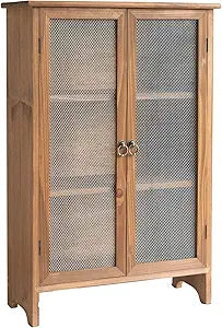 COLLECTIVE HOME - Storage Cabinet, 30" Organizer Cabinet, Solid Wood Bathroom Cabinet with 2 Door, Already Assembled, 20 x 8.5 x 30 Inch (Brown, Barbed Wire Door)