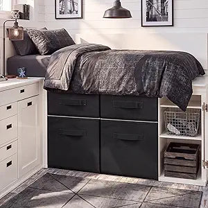 Weysat Stackable Under Dorm Bed Storage Container 18.5'' x 23.6'' Foldable Closet Drawer Organizer Black Fabric Storage Cube Bins for Dorm Essentials College Closet Bedroom Living Room Nursery