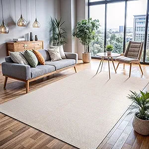 CAMILSON Easy Jute Rug 6x9, Indoor Outdoor Off-White Farmhouse Area Rugs for Living Room Patio and Kitchen Rug, Solid Woven Design, Easy-Cleaning, Washable Outside Carpet Alfombras (6 x 9)