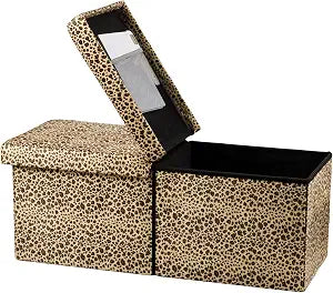 Bsketa Storage Ottoman Bench, 34" Folding Velvet Foot Rest,Leopard Print