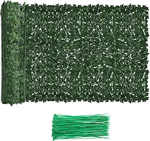 Faux Ivy Privacy Fence Screen Outdoor Expandable Artificial Greenery Roll Fake Hedge Wall Patio Green Plastic Leaf Plant Vine Grass Panels Gate Covering for Garden Yard Balcony (98.4 X 39.4 in)