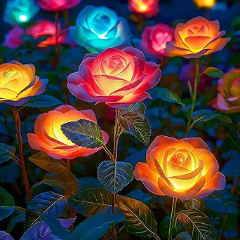 WdtPro Solar Lights Outdoor, 8 Pack Solar Garden Light with 40 Rose Flowers, 7 Color Changing Solar Powered Flowers Lights Waterproof for Outside Patio Yard Pathway Decor