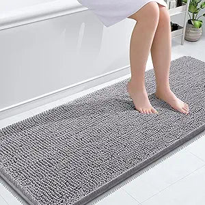 OLANLY Bathroom Runner Rugs 59x24, Extra Soft Absorbent Chenille Bath Rugs, Rubber Backing Quick Dry, Machine Washable Long Bath Mats for Bathroom Floor, Tub and Shower, Home Decor Accessories, Grey