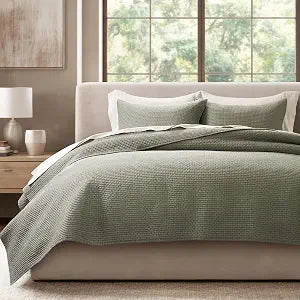 EVERGRACE Cotton Sateen Pick-Stitch Quilt Set King Size  100% Cotton Coverlet Bedding, Pre-Washed Oversized Bedspread, Breathable All-Season Quilt Set with 2 Shams, Eucalyptus Green