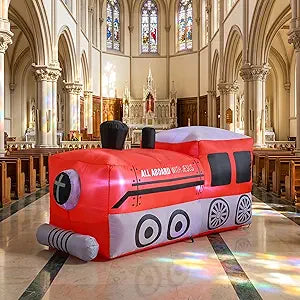 Soulchen 5 ft Train Vbs Decorations Inflatables Railroad Theme Vbs Train Party Decor Lighted Railroad Blow up Yard Photo Props with Lights for Indoor Outdoor Special Events Birthday Garden Lawn Decor