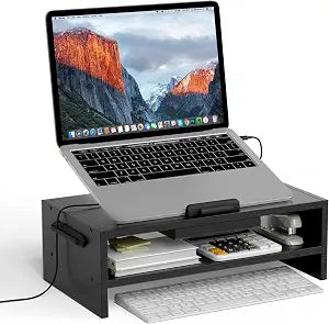 AFOOYO Adjustable Wood Laptop Stand, Ergonomic Height Angles Computer Holder Riser for Desk Compatible with Air, Pro, Dell, HP, Lenovo More 10-17.3" Laptops, Black