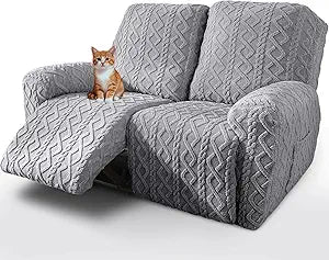 vctops 6 Pieces Geometric Jacquard Plush Recliner Loveseat Slipcovers Soft Fuzzy Fluffy Sofa Couch Cover Anti-Slip Furniture Protector with Elastic Bottom for Kids Cats Dogs(Grey,2 Seat)