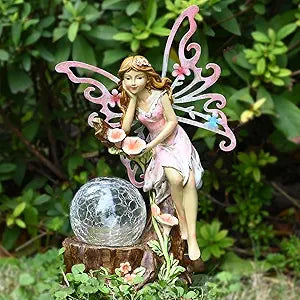 Garden Fairy Statue Outdoor Decor-Solar Flower Fairy Figurines-Garden Fairies Statues Decoration for Outside Lawn Yard Patio,Garden Ornament Gift,Tall 11.8 Inches