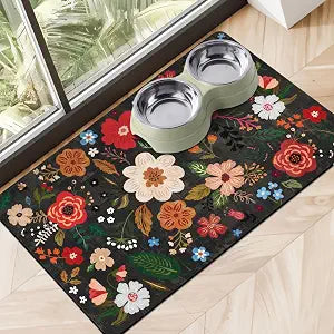 Eco-Friendly Pet Supplies: Absorbent Quick Dry Cat & Dog Food Mat, 24"x32"