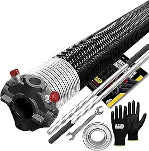 Garage Door Torsion Spring Replacement 2" Black 218x2x26 with Winding Bars, 1" Steel Bearing, Gloves & Wrench Precision E-Coating Heavy Duty 5-Year Warranty Min 30,000 Cycles