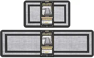 Mattitude Kitchen Mats Set of 2 Cushioned Rugs Anti-Fatigue Mats for Kitchen Floor,Waterproof Non-Slip Mats and Rugs Set for Office,Floor,Laundry 17.3"29"+17.3"59",Black