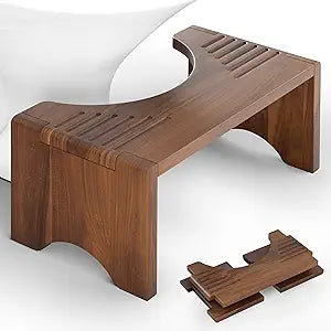 Foldable Toilet Stool, Acacia Wood Poop Stool for Potty Training, 7 Inch Wooden Bathroom Aid for Comfortable Posture (Walnut, Foldable)