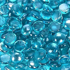 Fire Glass for Propane Fire Pit, Fireplace and Outdoor Decorative. Caribbean Blue Round Firepit Rocks 20 Pounds, 3/4 Inch High Luster Glass Beads