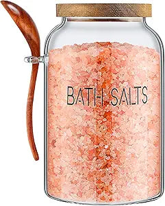 SiliFine 2 Pcs 94 oz Bath Salts Glass Jar with Wooden Lid, Bath Salt Container with Scoop, Airtight Storage Bathtub Accessories for Women