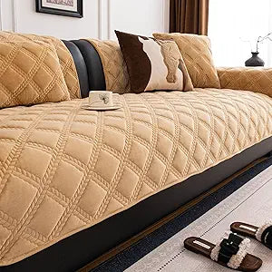 Couch Cover, Non-Slip Sofa Covers Washable for Dogs, Diamond-Shaped Sofa Slipcovers, Velvet Slipcovers for Couches and Sofas, Furniture Protector Covers for Pets(1PC, Khaki, 36"63")